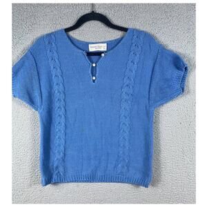 Robert Scott Ltd Women's Cotton Short Sleeve Sweater Blue Size S